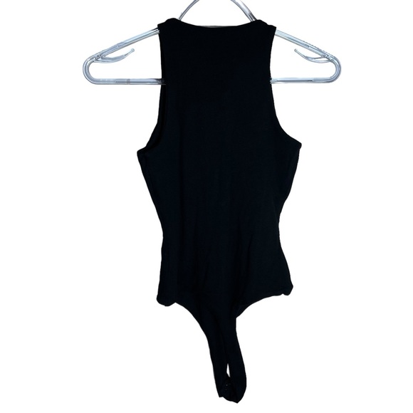 Naked Wardrobe Black Bodysuit V Neck Sleeveless Stretch Knit Thong Bottom, Small - Picture 2 of 6